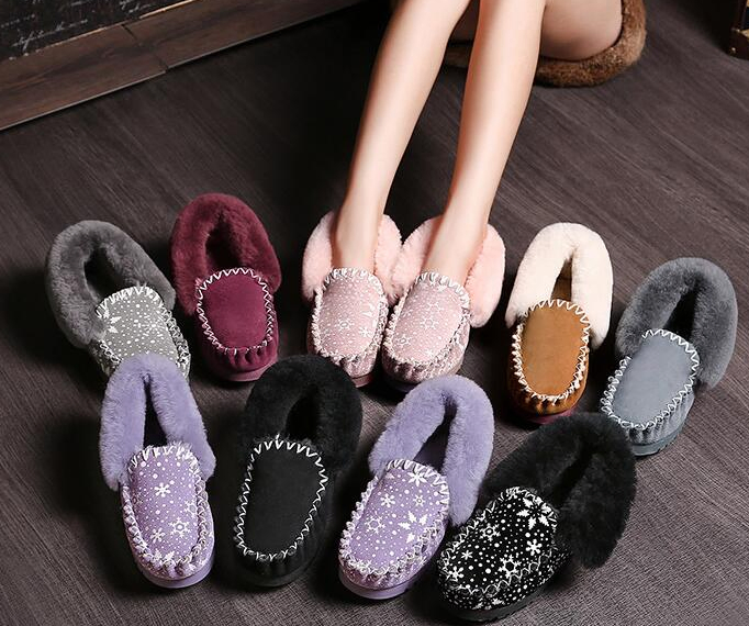 Classic Genuine Real Sheepskin Moccasins Slippers for Women in Mixed Color