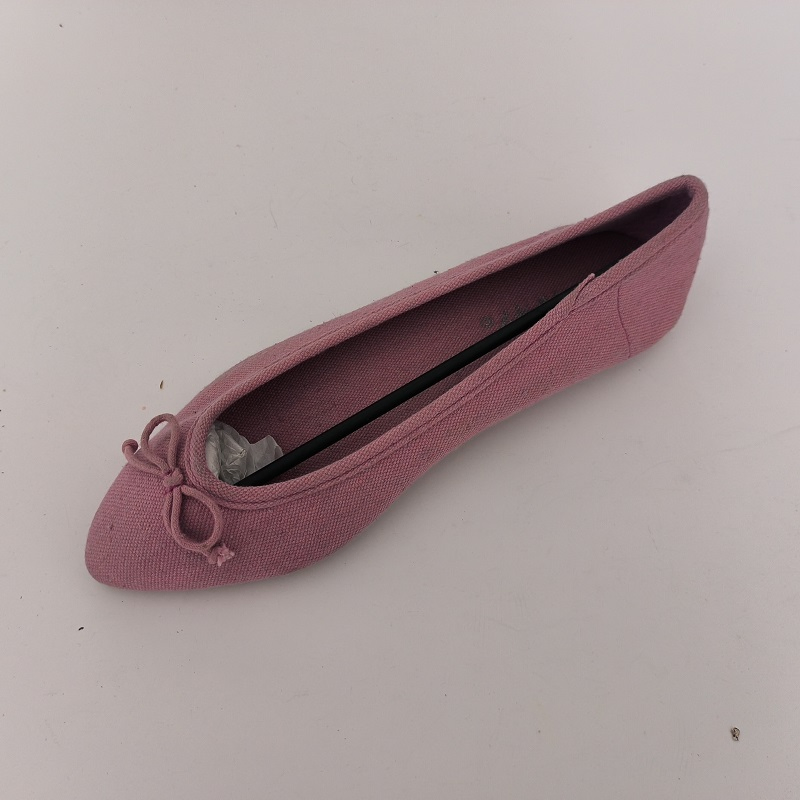 Women's Pink Linen Bow Pointed-Toe Ballet Flats, Casual Slip-on Comfortable Flats