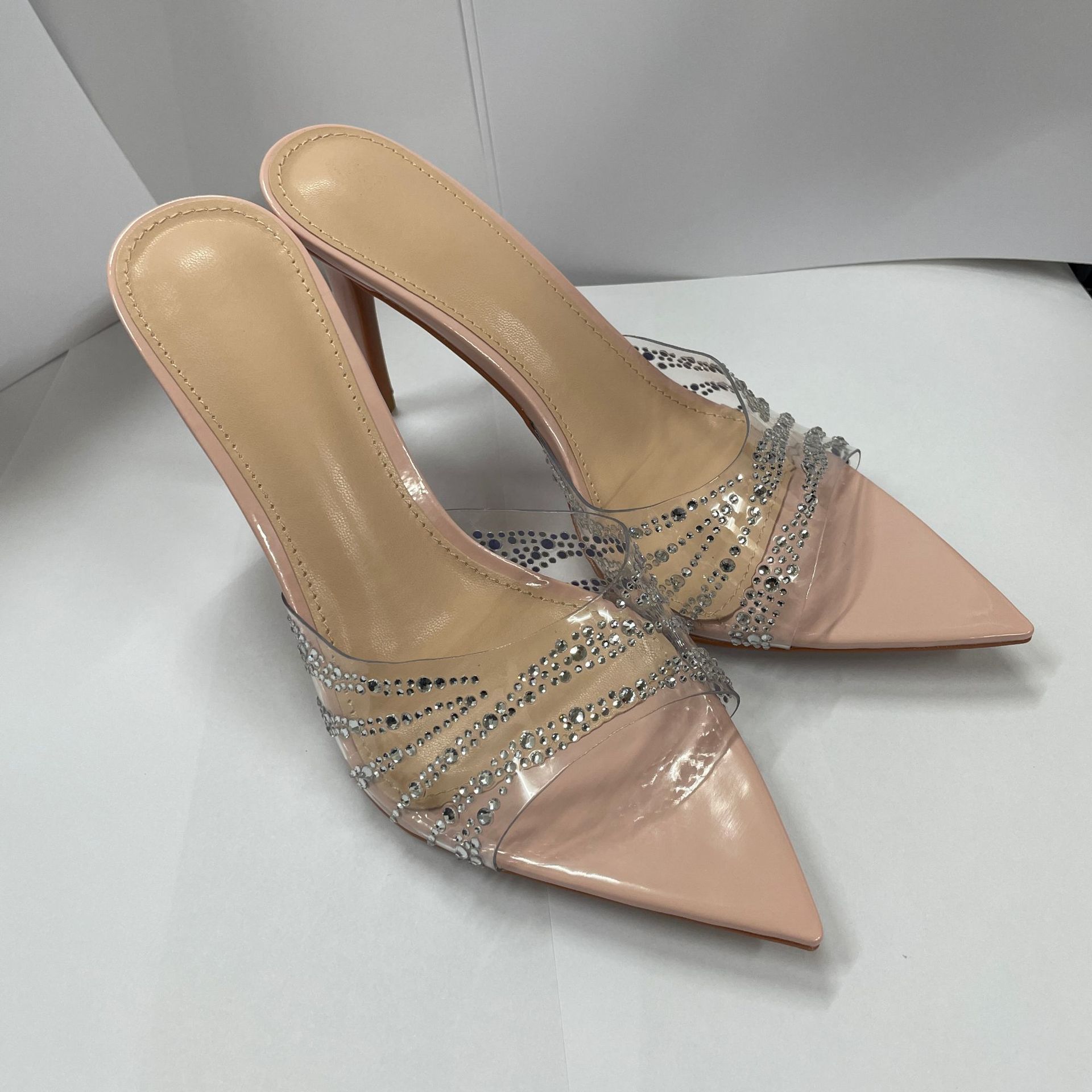 2026 Summer Pointed-toe Transparent TPU Sandals Women Stiletto Heel 6-8cm Single Strap Rhinestone Decoration Heels Sandalias