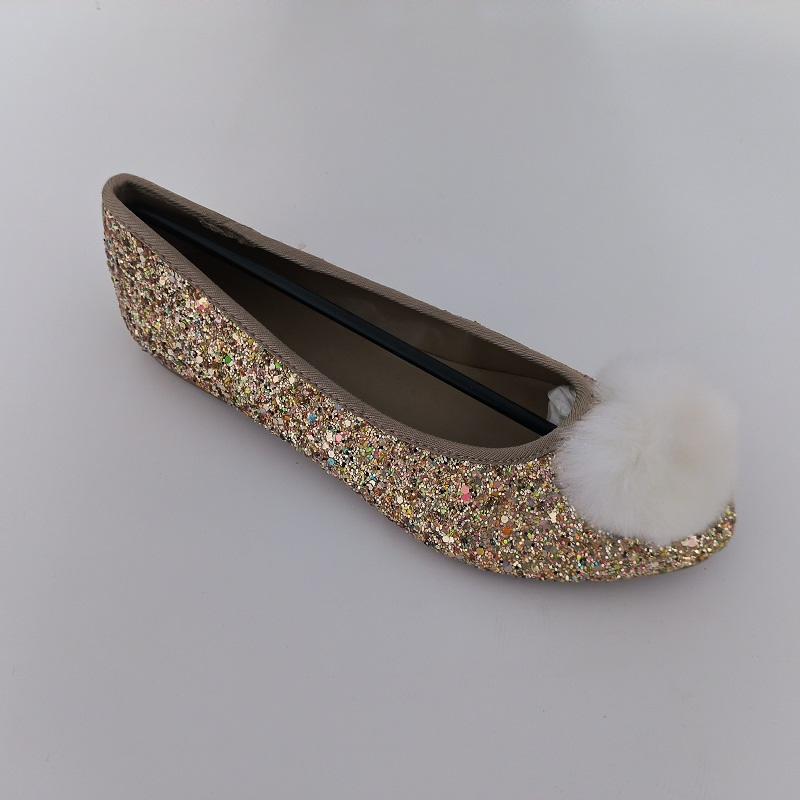 Multicolor Glitter POM-POM Pointed-Toe Flats