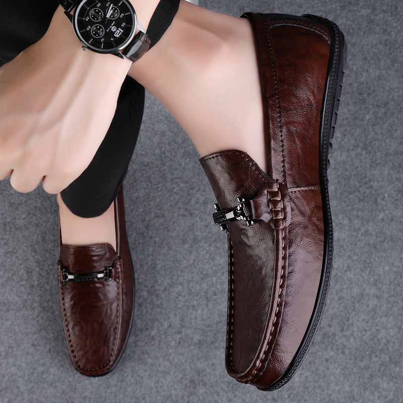 Summer Breathable Men's Leather Loafers with Metal Buckle for Casual Wear Ex-26L1001