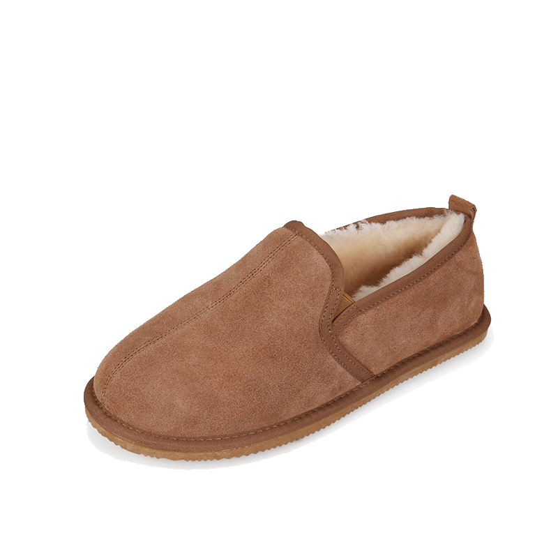 Handmade Cow Suede Men Sheepskin Moccasin Shoes Winter Casual Shoes