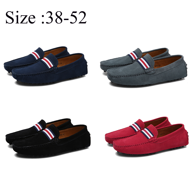 Men's Classic Striped Suede Loafers Lightweight Non-Slip Driving Moccasins