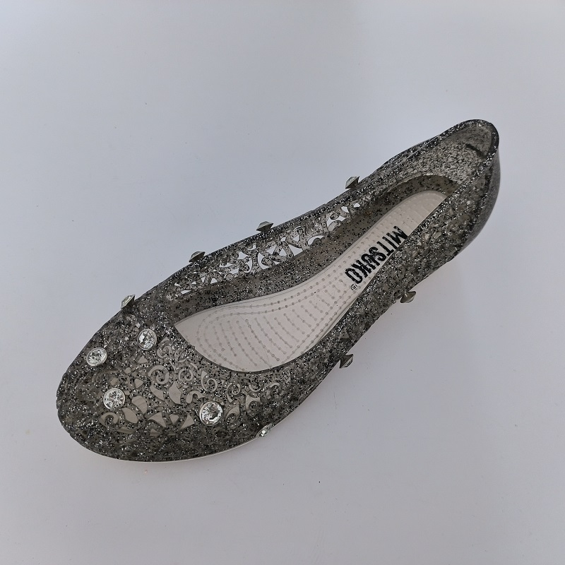 Women's Black Glitter &amp; Rhinestone Decor Jelly Flats