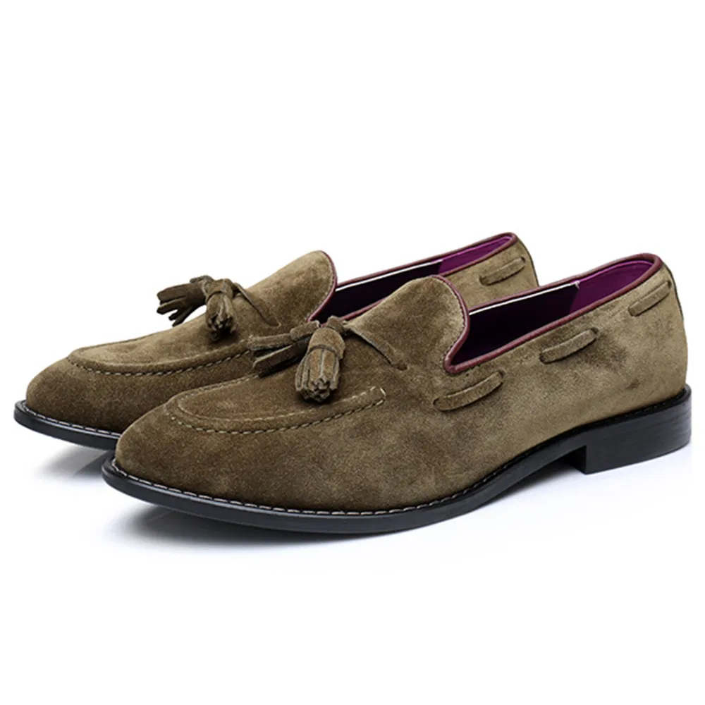 Summer Walk Suede Cow Leather Slip on Casual Moccasin Gommino Dress Shoes Men Penny Brown Tassels Loafers