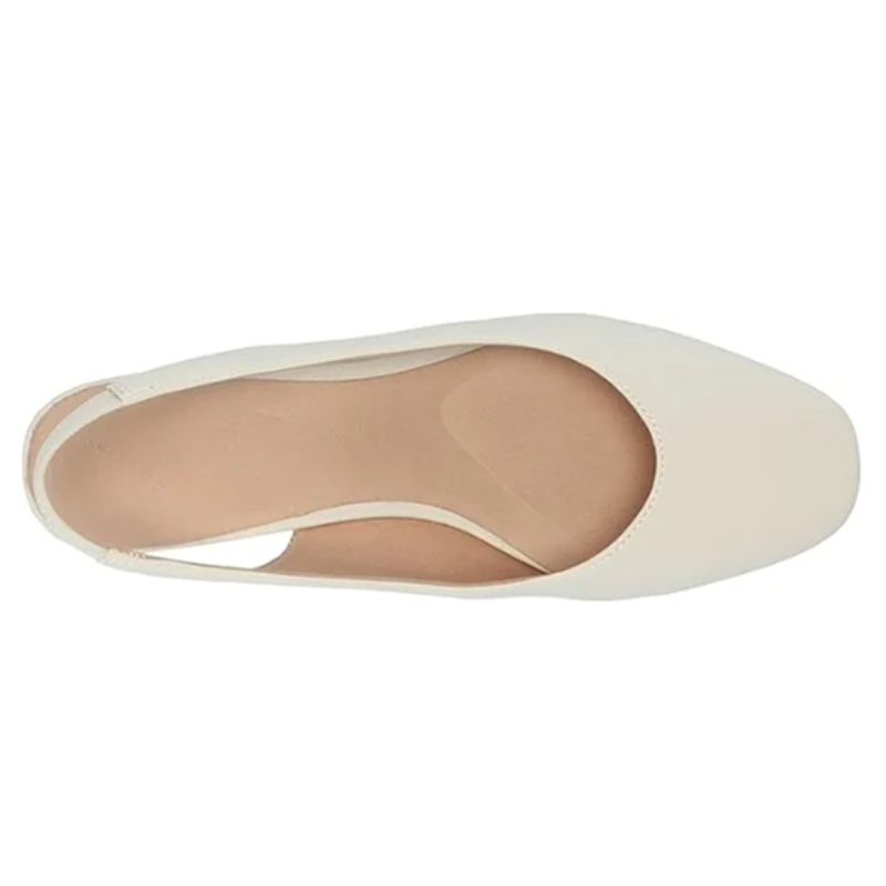 Women's Creamy White Square-Toe Slingback Block Heel Flats