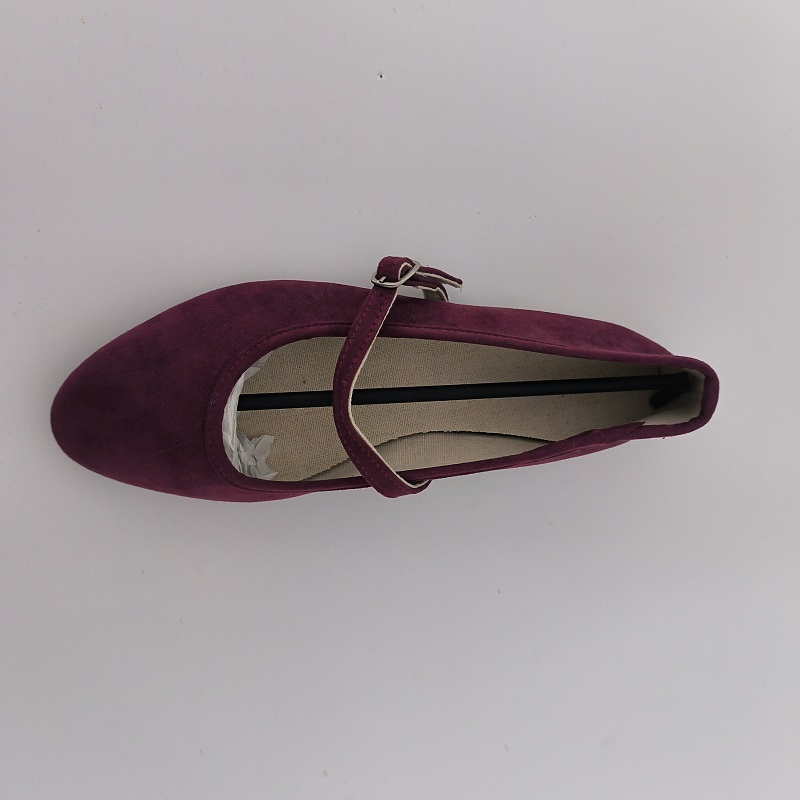 Burgundy Faux Suede Pointed-Toe Mary Jane Flats
