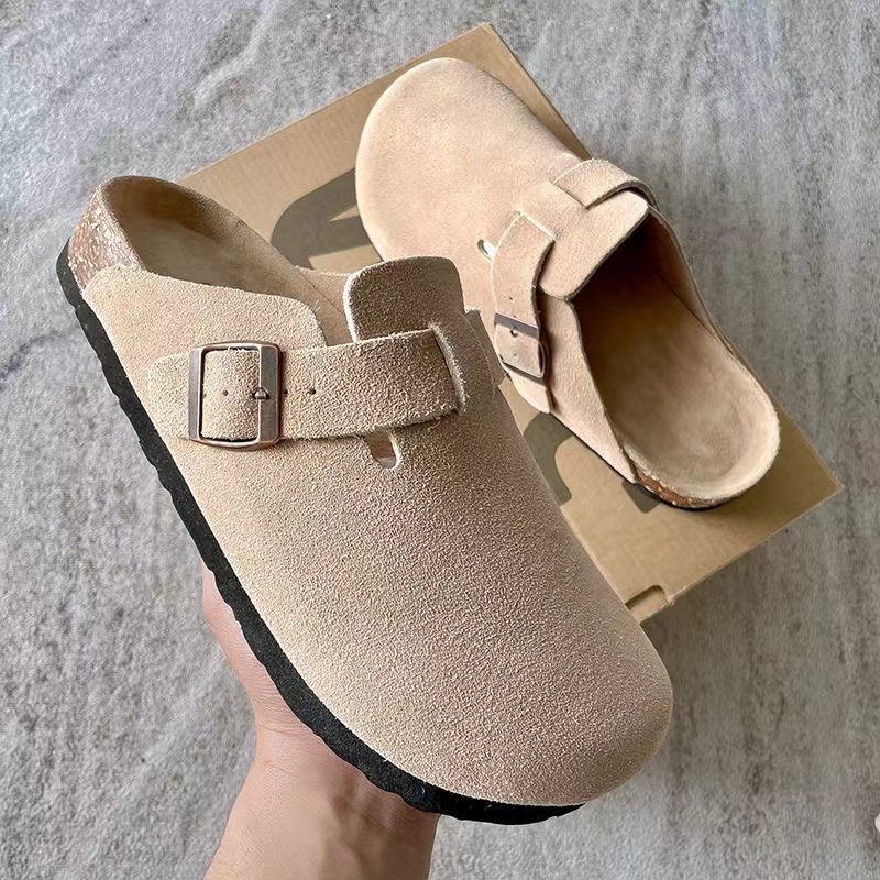 Women's Elegant Summer Leather Cork Clog &amp; Mules Sandal Soft Suede Stylish Daily Wear Slip-On Cow Punch Leather Masa
