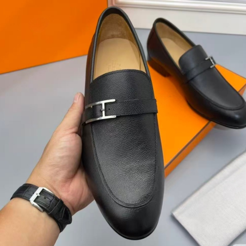 Luxury High Quality Designer Metal Buckle Leather Formal Slip on Loafers