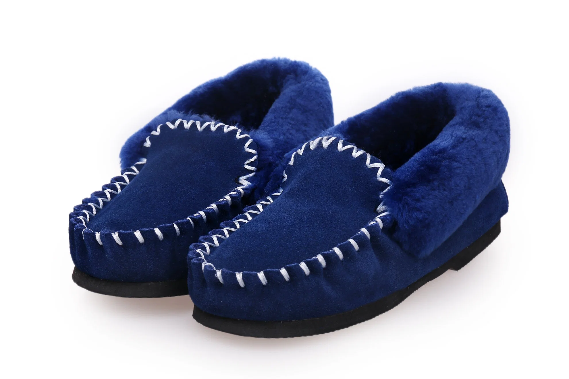 Moccasin Sheepskin Fur Home Slippers for Women in Red