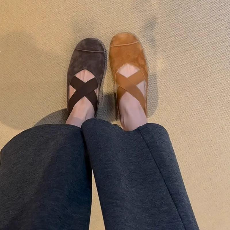 Women's Warm Suede Crisscross Strap Sheepskin Lined Mary Jane Flats Comfortable Non-Slip Casual Winter Shoes Wholesale