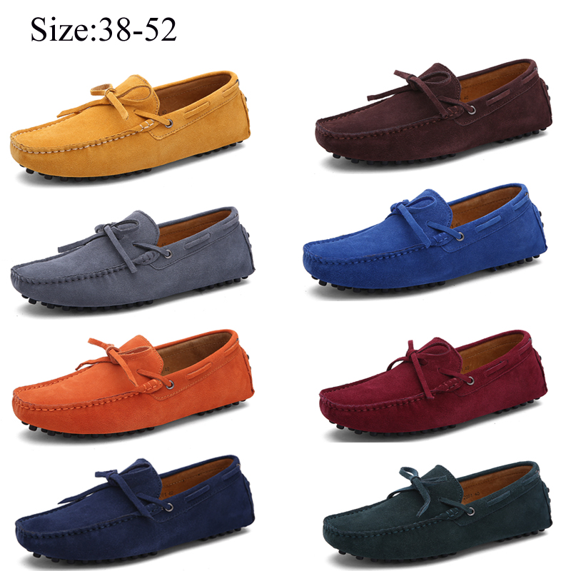 Men's Suede Driving Loafers Lace-up Bow Slip-on Moccasins Non-Slip Casual Boat Shoes