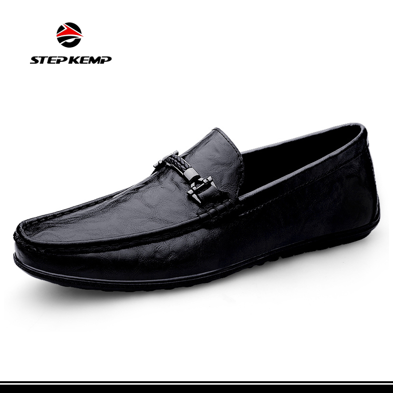 Summer Breathable Men's Leather Loafers with Metal Buckle for Casual Wear Ex-26L1001
