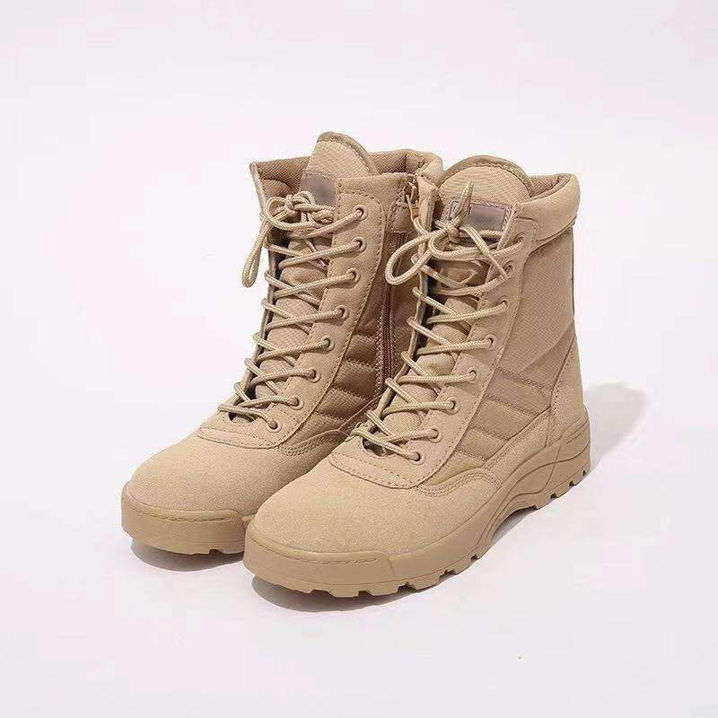 Zipper Lace-up Non-Slip Wear Resistant Desert Khaki Hiking High Top Tactical Boots
