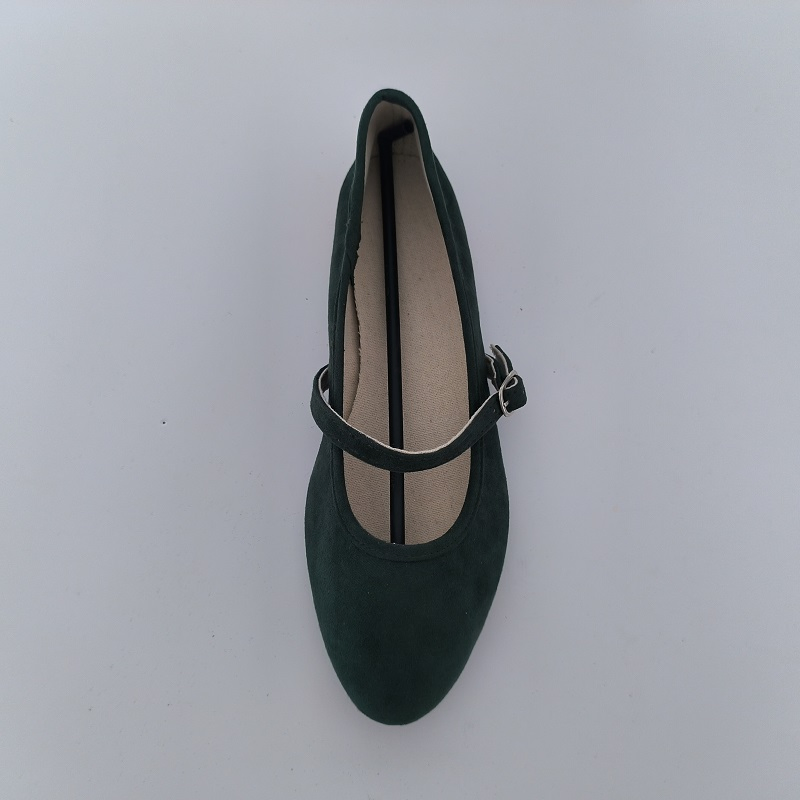 Dark Green Faux Suede Mary Jane Flats