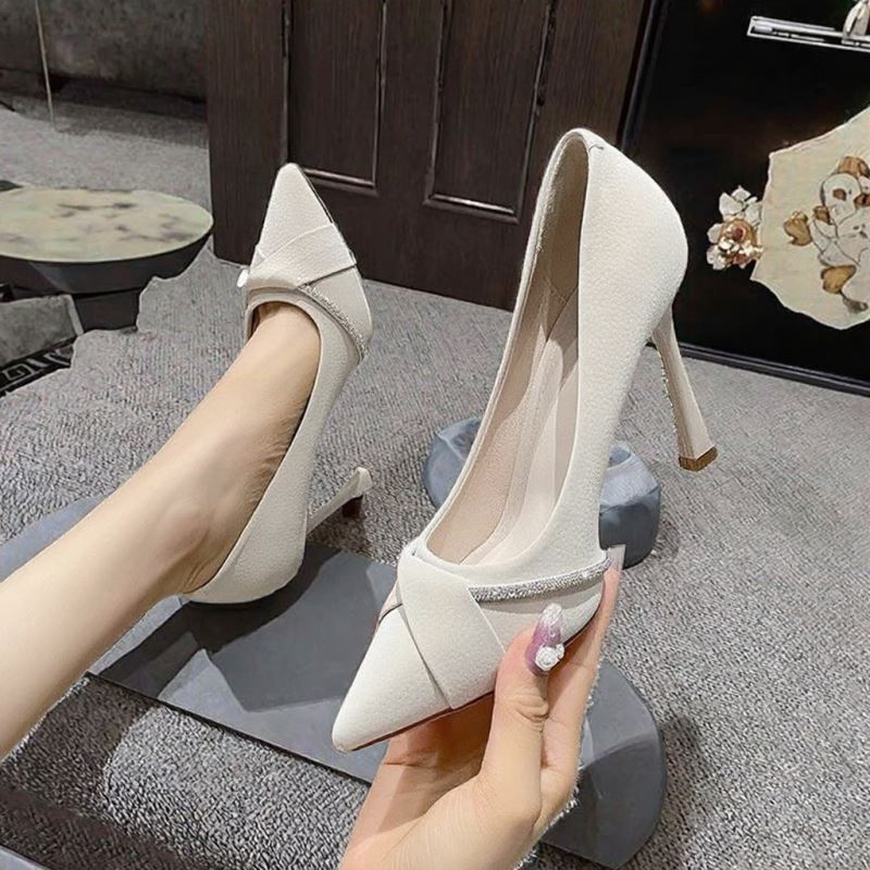 Fashionable Metal Heel High Heels Women's Shoes High Heels Shallow Mouthed Pointed Toe Sexy Nightclub Slimming Single Shoes