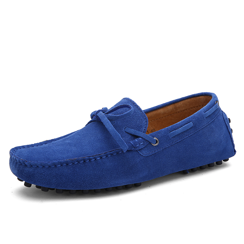 Men's Suede Driving Loafers Lace-up Bow Slip-on Moccasins Non-Slip Casual Boat Shoes