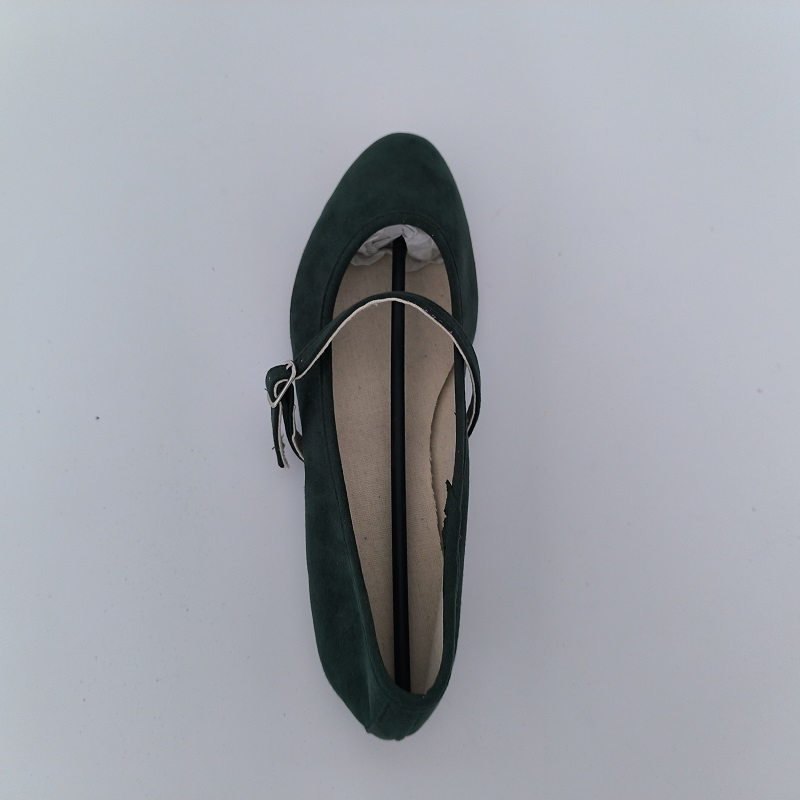 Dark Green Faux Suede Mary Jane Flats