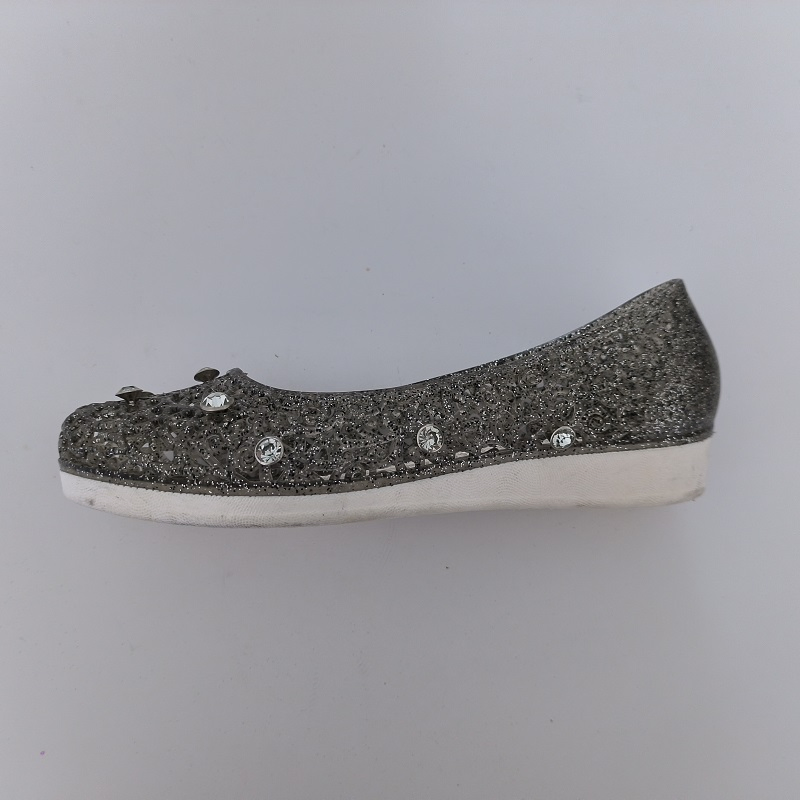 Women's Black Glitter &amp; Rhinestone Decor Jelly Flats