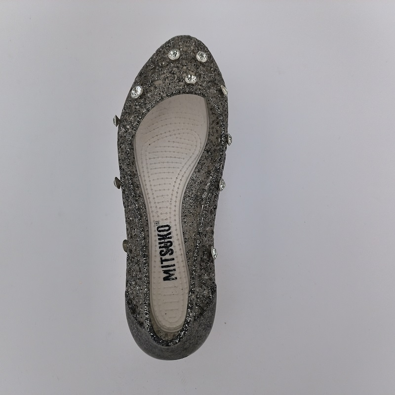 Women's Black Glitter &amp; Rhinestone Decor Jelly Flats