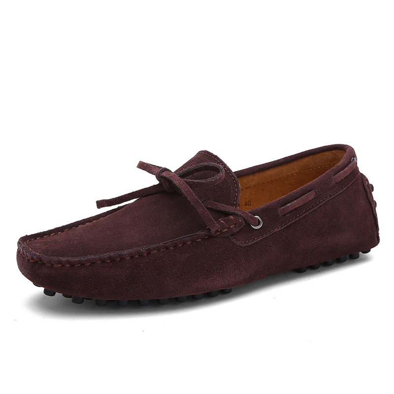 Men's Suede Driving Loafers Lace-up Bow Slip-on Moccasins Non-Slip Casual Boat Shoes