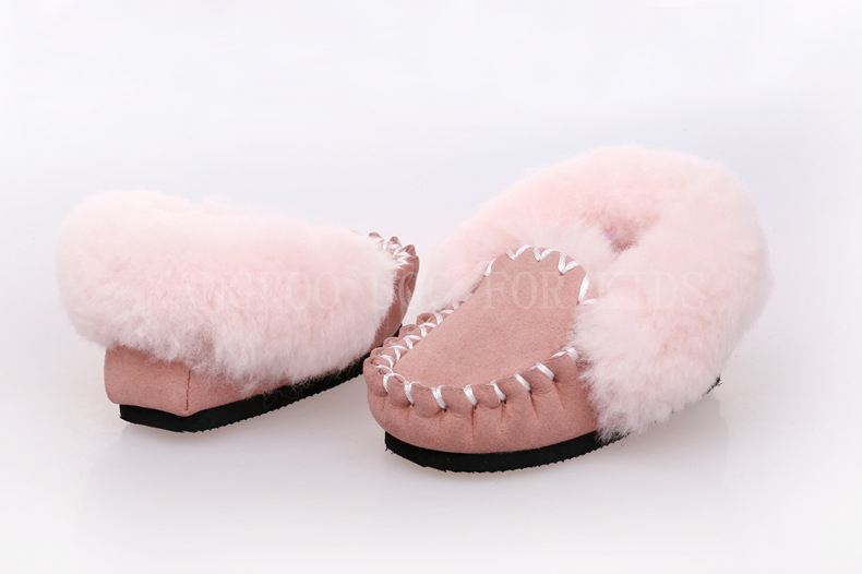 Classic Genuine Real Sheepskin Moccasins Slippers for Women in Pink
