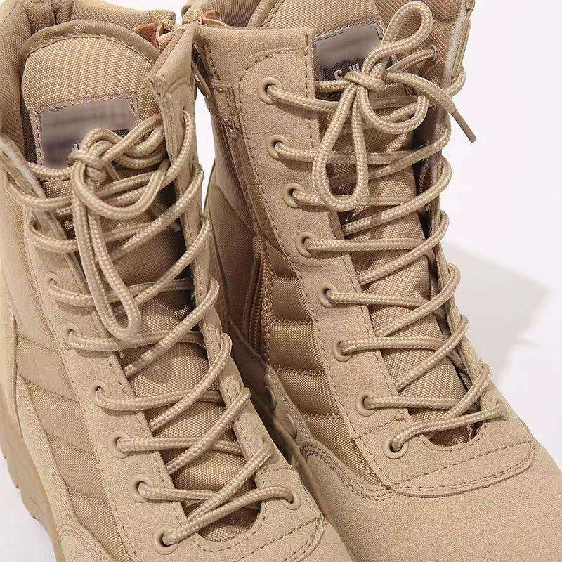 Zipper Lace-up Non-Slip Wear Resistant Desert Khaki Hiking High Top Tactical Boots