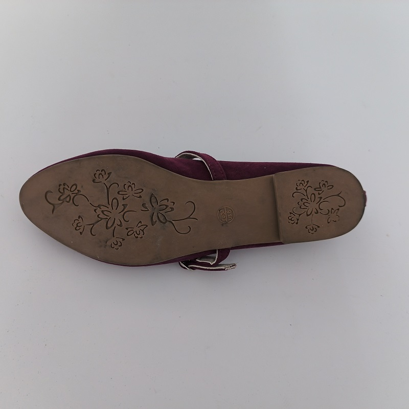 Burgundy Faux Suede Pointed-Toe Mary Jane Flats
