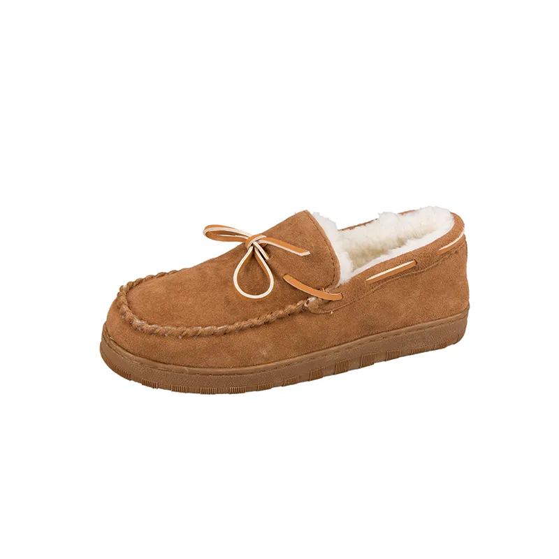 Handmade Cow Suede Men Sheepskin Moccasin Shoes