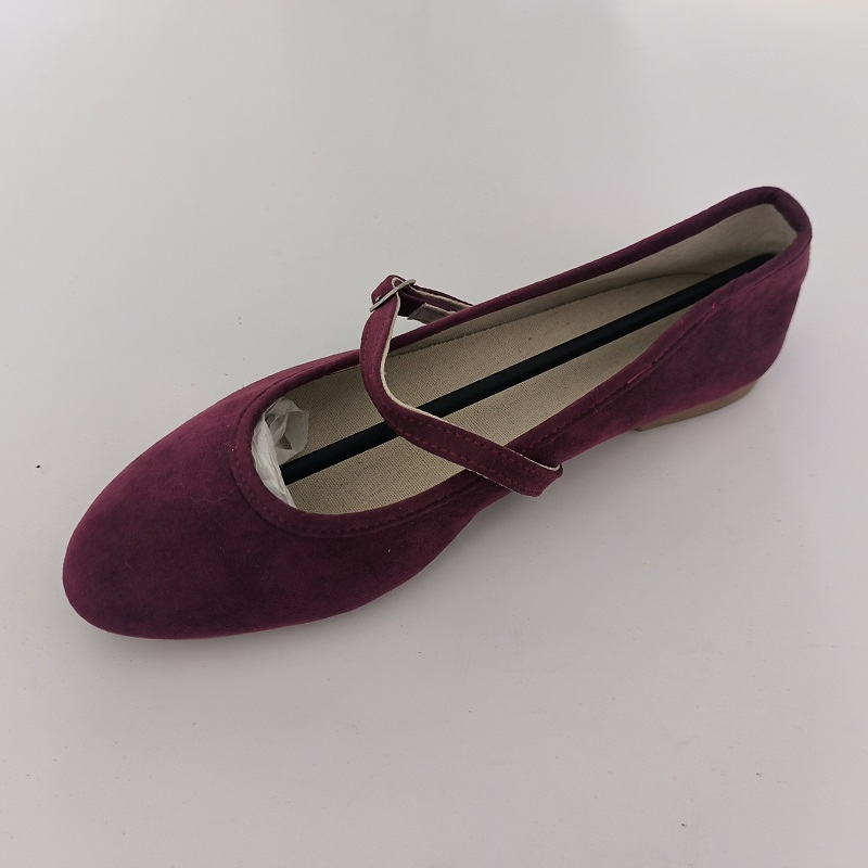 Burgundy Faux Suede Pointed-Toe Mary Jane Flats
