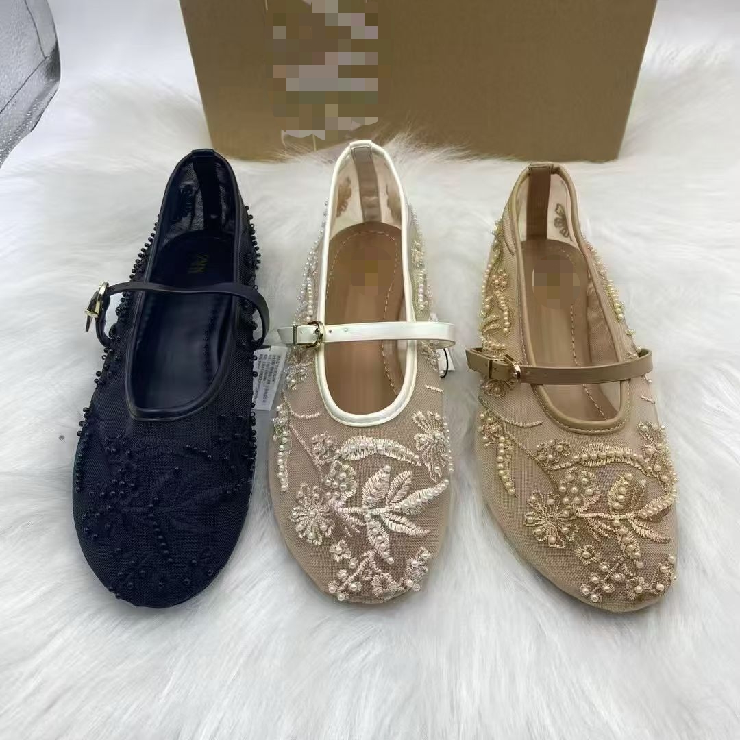 F829 New Za* Women Heels Party Dress Shoes Custom High Heels Sandals Embroidery Shoes for Ladies Flat Ballet Shoes Stock