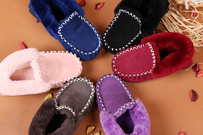 Classic Genuine Real Sheepskin Moccasins Slippers for Women in Mixed Color