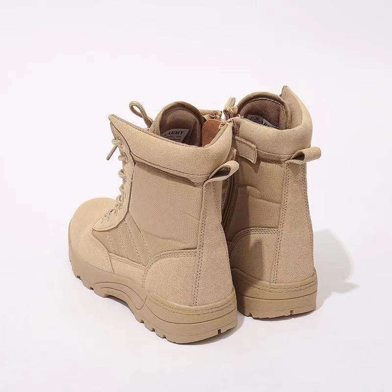 Zipper Lace-up Non-Slip Wear Resistant Desert Khaki Hiking High Top Tactical Boots