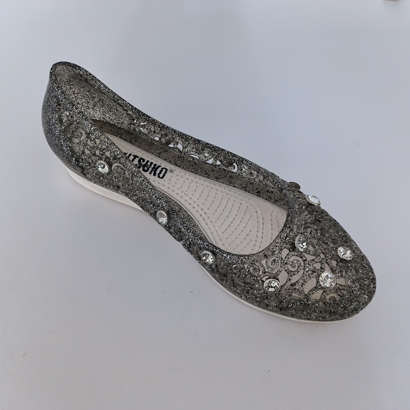 Women's Black Glitter &amp; Rhinestone Decor Jelly Flats