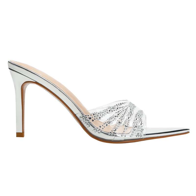 2026 Summer Pointed-toe Transparent TPU Sandals Women Stiletto Heel 6-8cm Single Strap Rhinestone Decoration Heels Sandalias