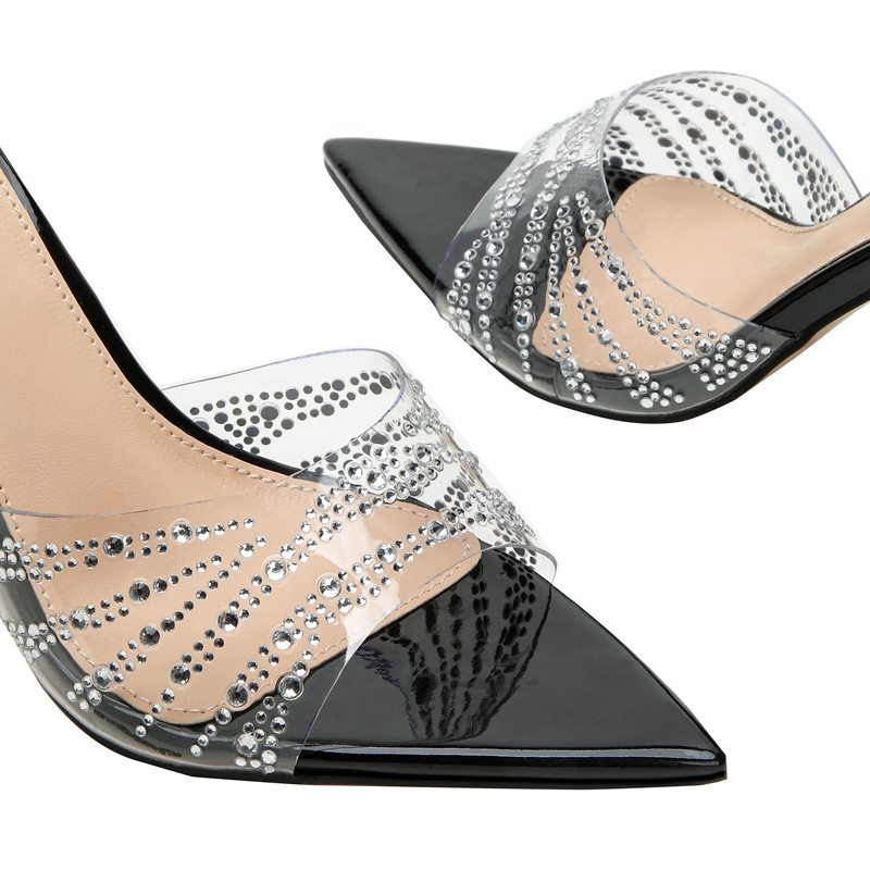 2026 Summer Pointed-toe Transparent TPU Sandals Women Stiletto Heel 6-8cm Single Strap Rhinestone Decoration Heels Sandalias