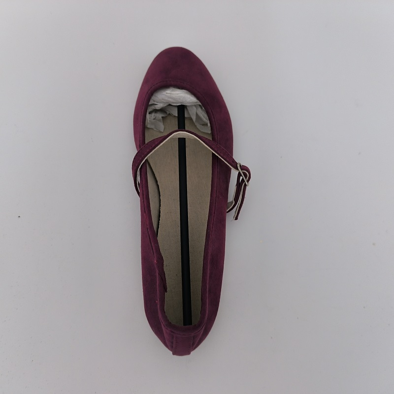 Burgundy Faux Suede Pointed-Toe Mary Jane Flats