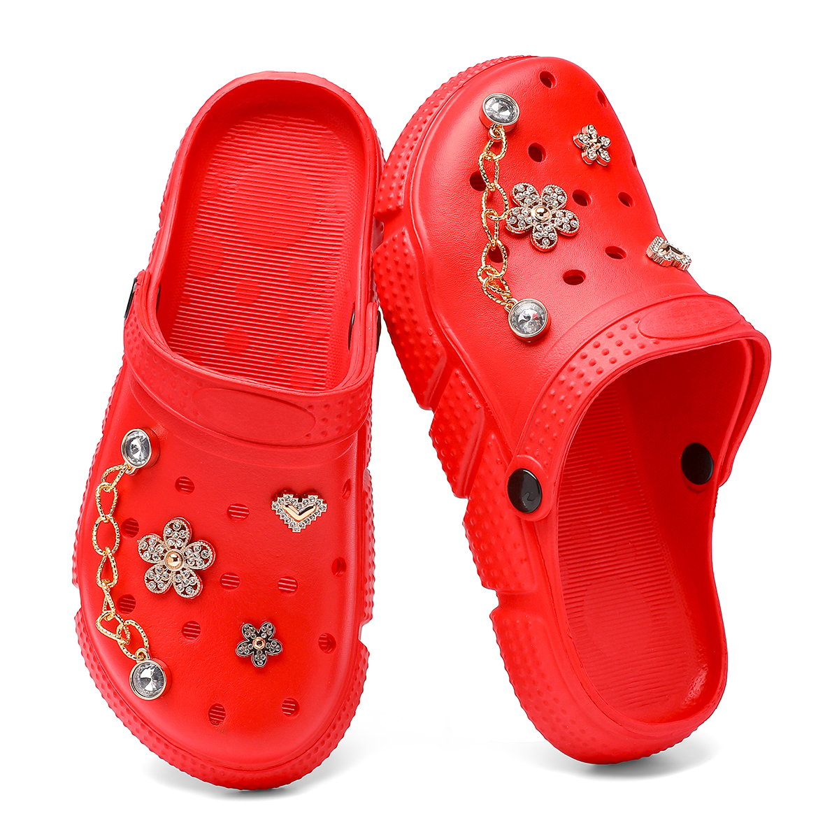EVA Waterproof Lightweight Soft Garden Clogs Rhinestone Flower Chain Charms | Women Breathable Slip-On Mules | Fashion Casual