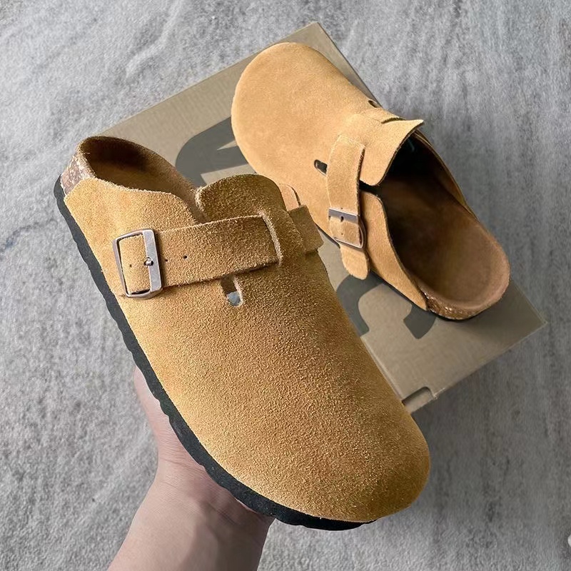 Women's Elegant Summer Leather Cork Clog &amp; Mules Sandal Soft Suede Stylish Daily Wear Slip-On Cow Punch Leather Masa