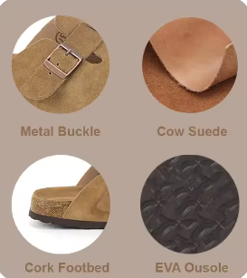 Women's Elegant Summer Leather Cork Clog &amp; Mules Sandal Soft Suede Stylish Daily Wear Slip-On Cow Punch Leather Masa