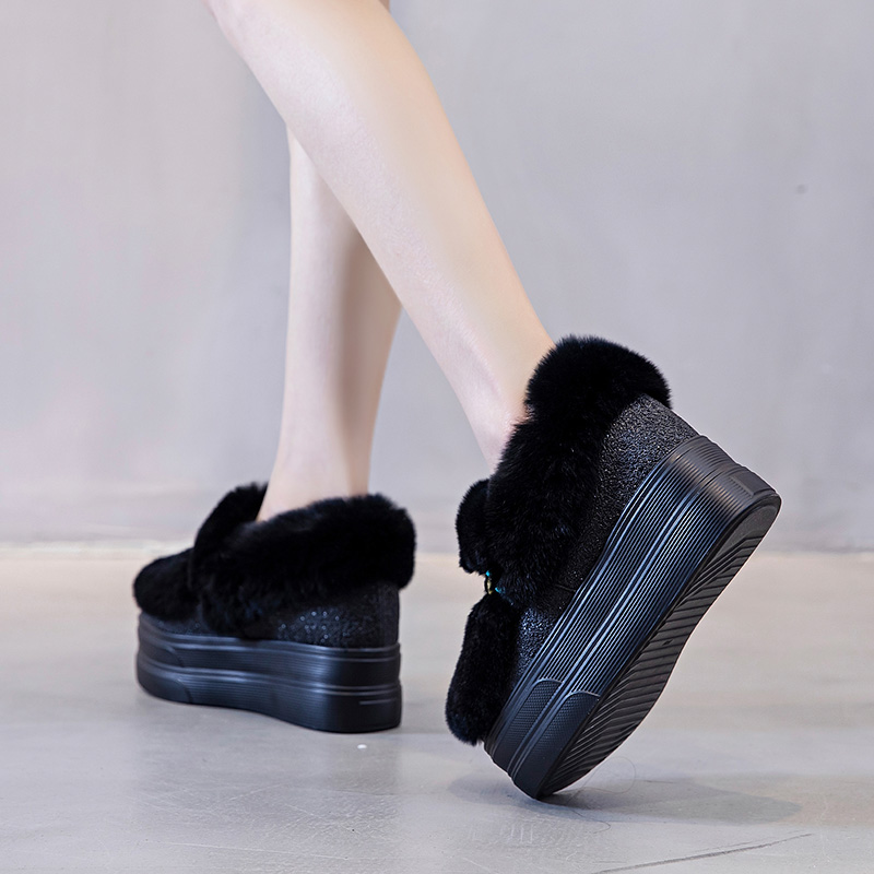 Women's Winter Plush-Lined Breathable Platform Clogs Comfortable Soft Fluffy Slippers High Heel Anti-Slip Customizable Logo