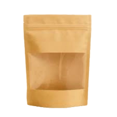 Stand up Brown Kraft Paper Resealable Ziplock Heat Sealable Food Storage Doypack Pouch Packet with Matte Window