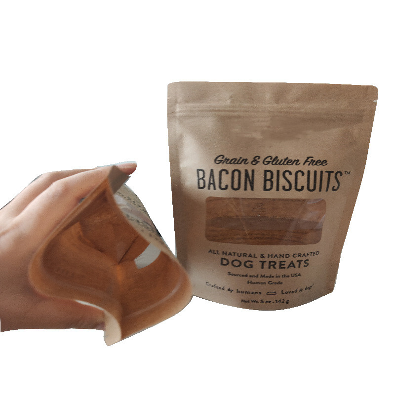 Kraft Paper Food Packaging Stand up Pouches with Die Cut Round Window Stand up Pocuhes for Coffee Packaging Pouches