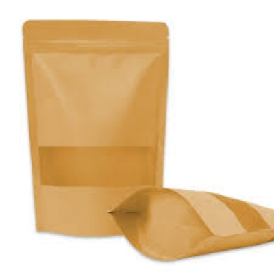 Stand up Brown Kraft Paper Resealable Ziplock Heat Sealable Food Storage Doypack Pouch Packet with Matte Window