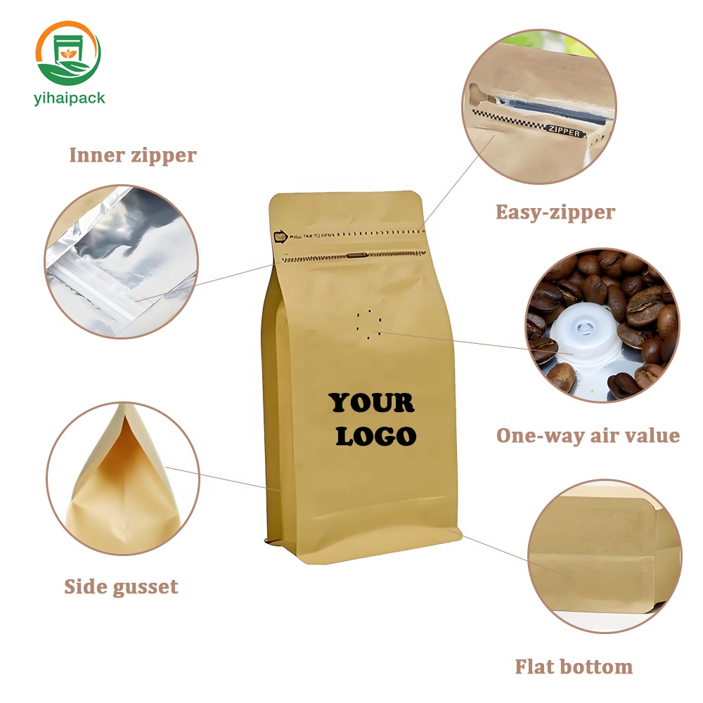 Custom Print Biodegradable Compostable Nkme Pla Plastic Kraft Paper Zipper Food Spice Cookie Nut Tea Coffee Bean Packaging Bag