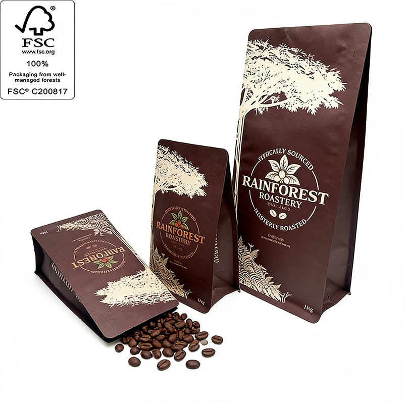 No MOQ Requirment Plastic Flat Bottom Side Gusseted Zip Lock Gift Pouch Custom Printed Shopping Food Brown Kraft Paper Packaging Bag
