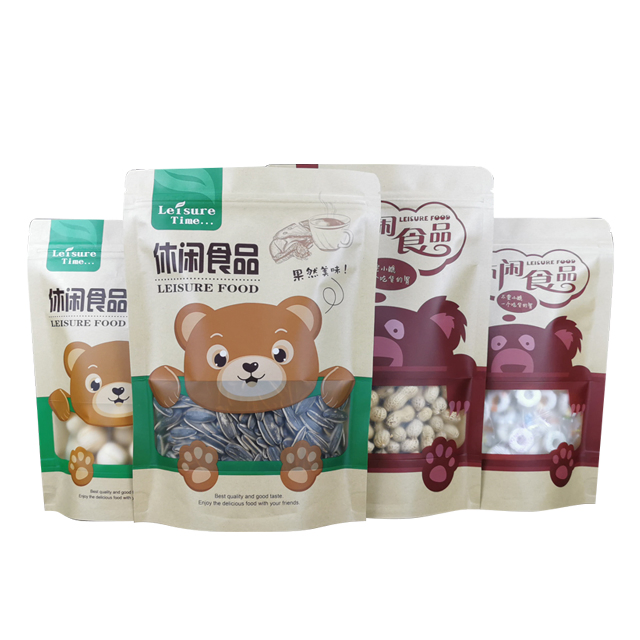 Custom Eco Friendly Printed Packaging Stand up Pouches with Doypack Stand up Paper Kraft Spout Pouch with Oval Window