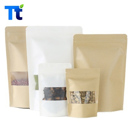 Aluminum Foil Kraft Paper Plastic Zipper Beens Nuts Cookies Food Bag Stand up Packaging Bag Pouch with Window
