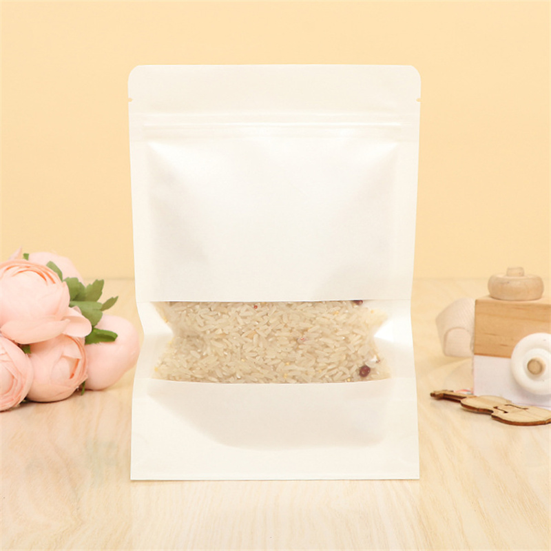 Eco Friendly Compostable Kraft Paper Stand up Pouch with Resealable Zipper and Window for Snack Coffee Tea Nut Food Packaging