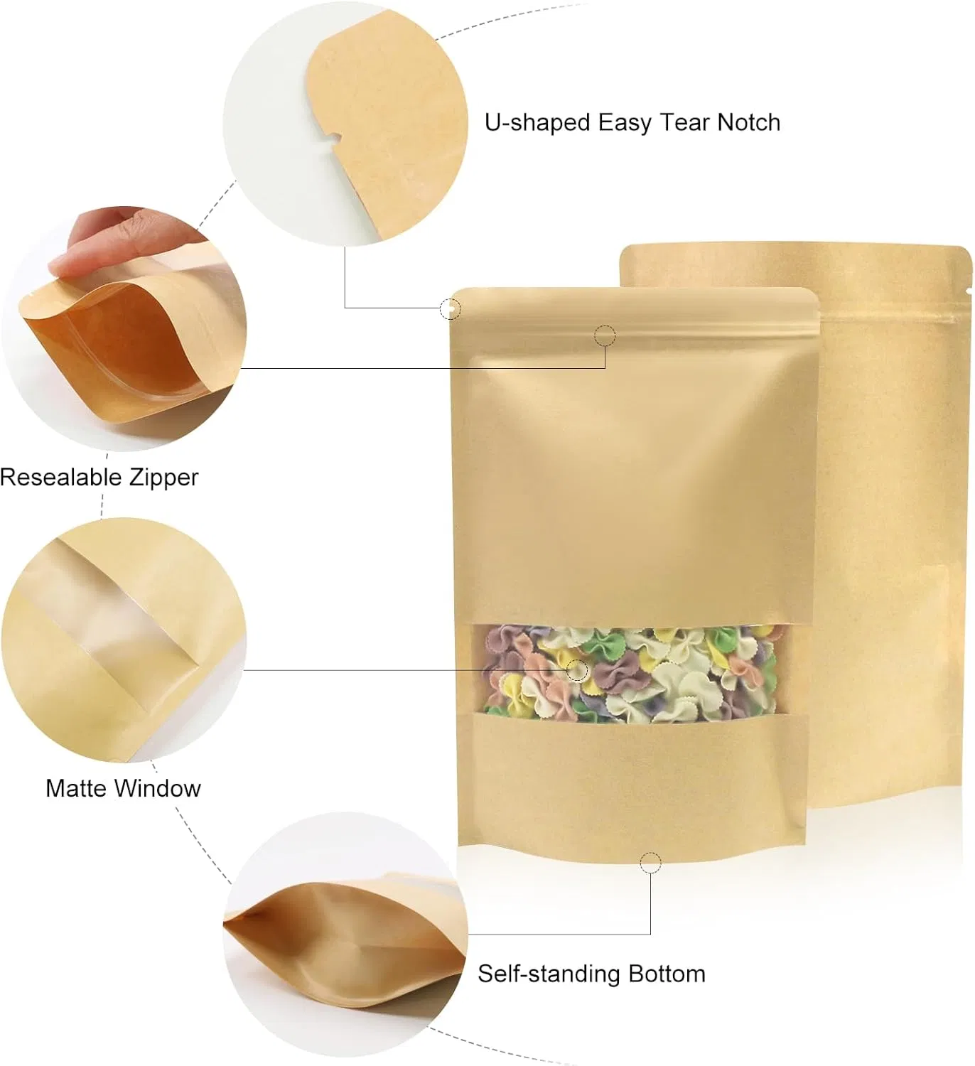 Customized Printing Kraft Paper Stand up Pouch with Window
